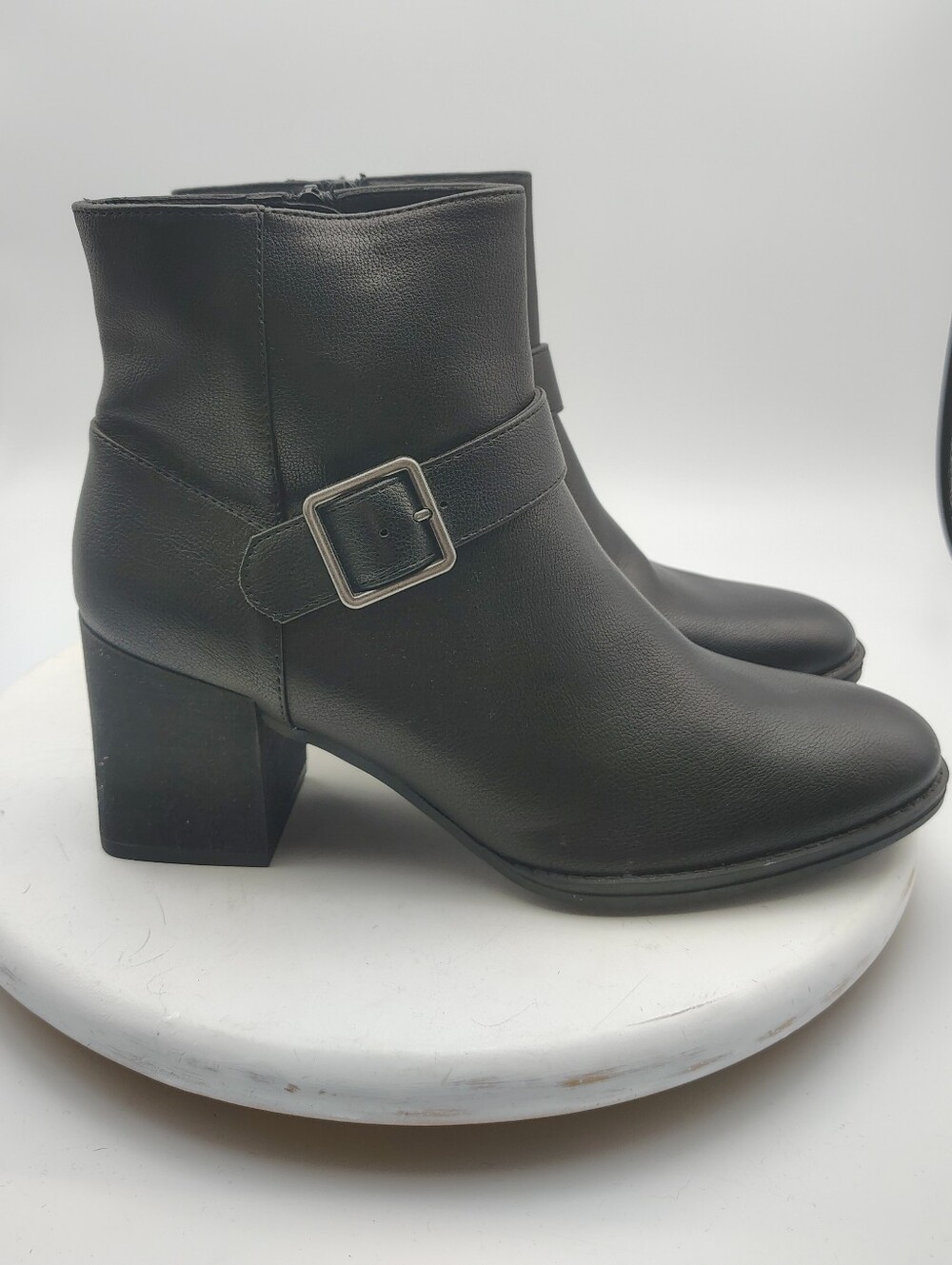 Naturalizer Soul Women's Black Leather Block Heel Ankle Boots Buckle Strap 9.5